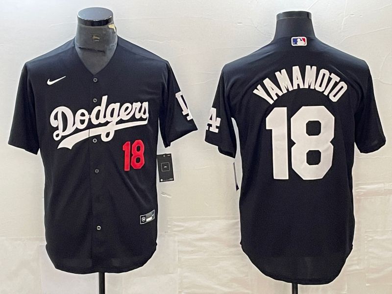 Men Los Angeles Dodgers #18 Yamamoto Black Nike Game MLB Jersey style 2
